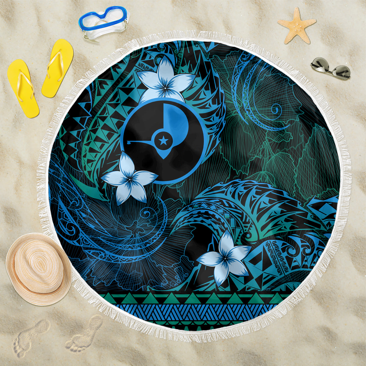 FSM Yap State Beach Blanket Tribal Pattern Ocean Version