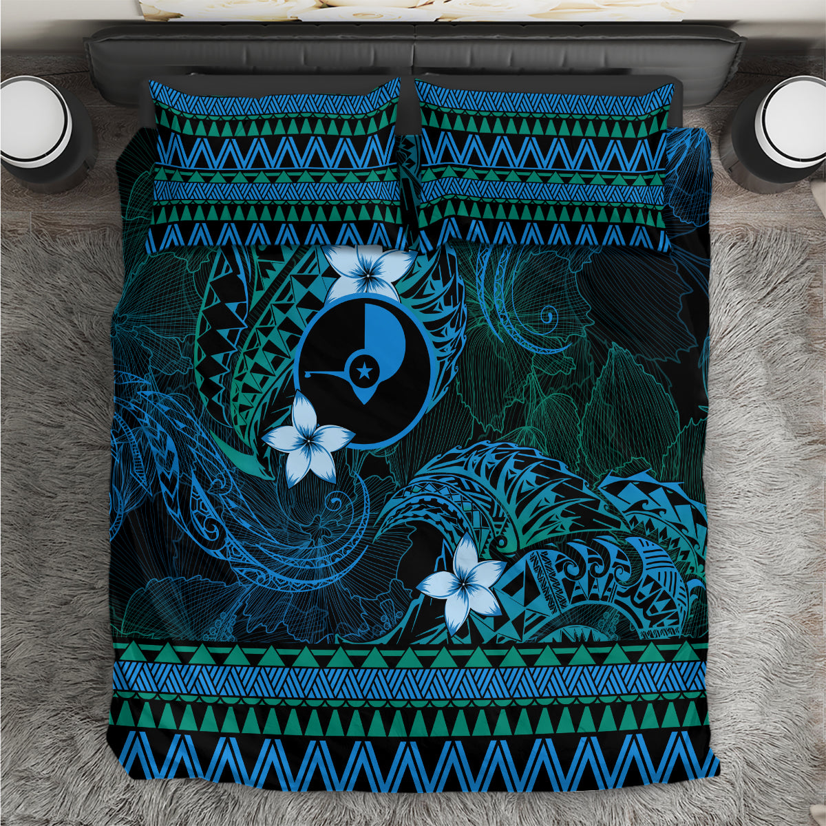 FSM Yap State Bedding Set Tribal Pattern Ocean Version