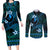FSM Yap State Couples Matching Long Sleeve Bodycon Dress and Long Sleeve Button Shirt Tribal Pattern Ocean Version LT01 Blue - Polynesian Pride