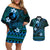 FSM Yap State Couples Matching Off Shoulder Short Dress and Hawaiian Shirt Tribal Pattern Ocean Version LT01 Blue - Polynesian Pride