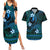 FSM Yap State Couples Matching Summer Maxi Dress and Hawaiian Shirt Tribal Pattern Ocean Version LT01 Blue - Polynesian Pride