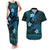 FSM Yap State Couples Matching Tank Maxi Dress and Hawaiian Shirt Tribal Pattern Ocean Version LT01 Blue - Polynesian Pride