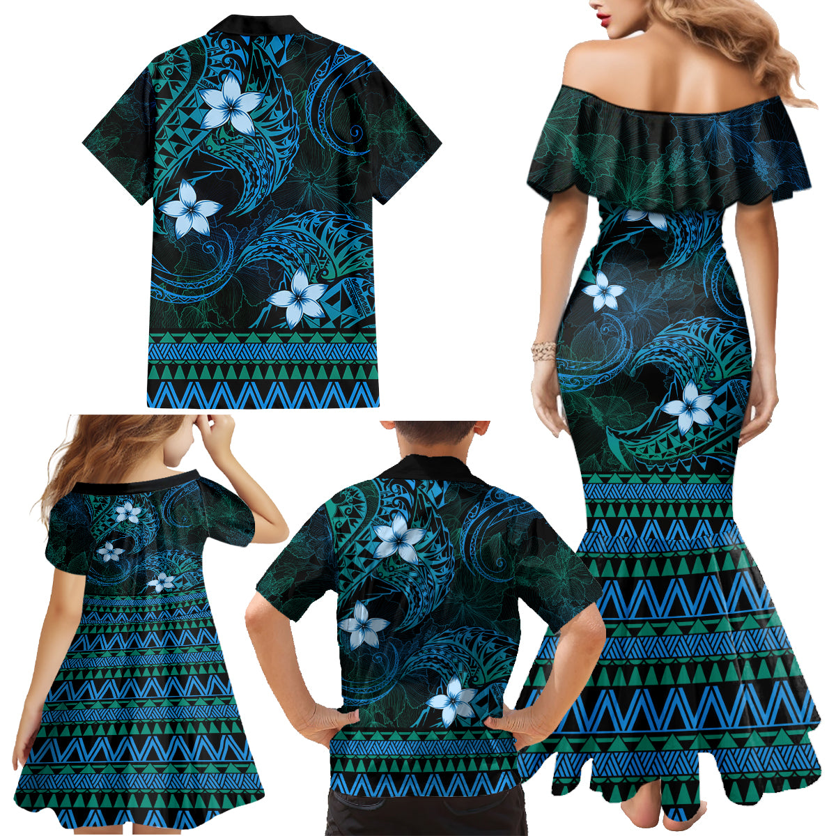 FSM Yap State Family Matching Mermaid Dress and Hawaiian Shirt Tribal Pattern Ocean Version LT01 - Polynesian Pride