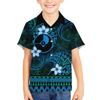 FSM Yap State Family Matching Summer Maxi Dress and Hawaiian Shirt Tribal Pattern Ocean Version LT01 Son's Shirt Blue - Polynesian Pride