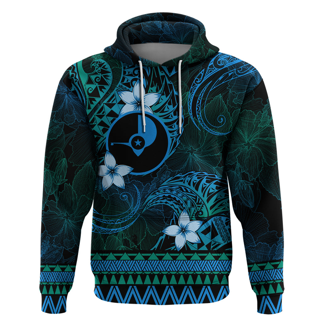 FSM Yap State Hoodie Tribal Pattern Ocean Version LT01 Pullover Hoodie Blue - Polynesian Pride