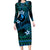 FSM Yap State Long Sleeve Bodycon Dress Tribal Pattern Ocean Version LT01 Long Dress Blue - Polynesian Pride