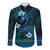 FSM Yap State Long Sleeve Button Shirt Tribal Pattern Ocean Version LT01 Unisex Blue - Polynesian Pride