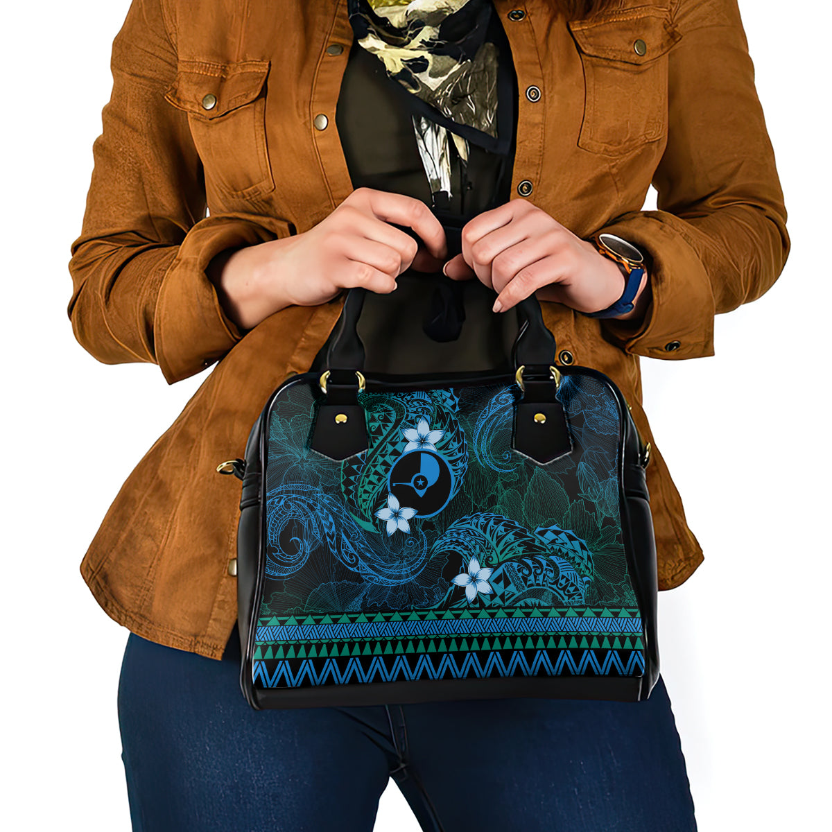FSM Yap State Shoulder Handbag Tribal Pattern Ocean Version