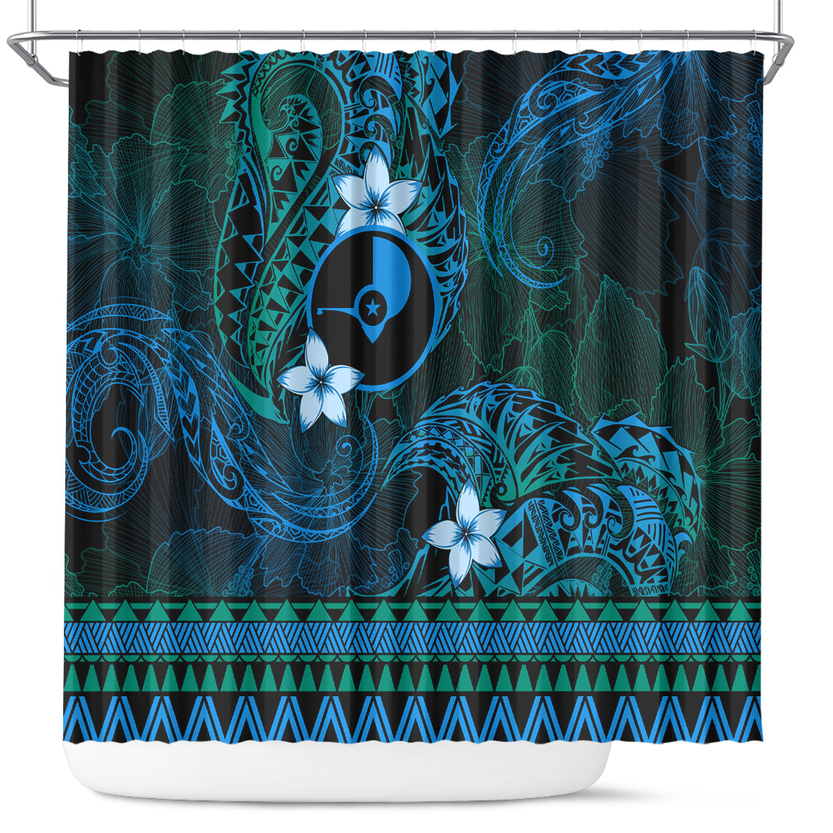 FSM Yap State Shower Curtain Tribal Pattern Ocean Version