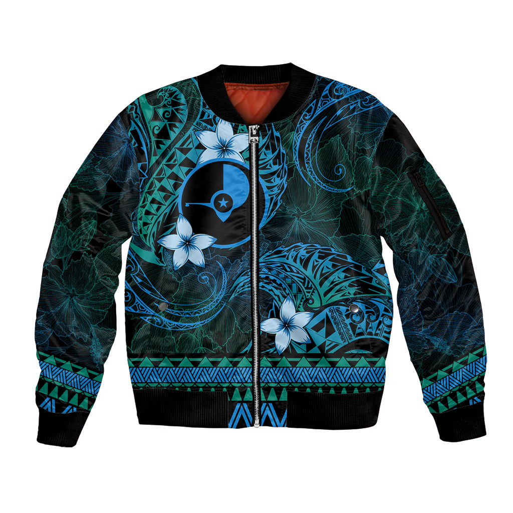 FSM Yap State Sleeve Zip Bomber Jacket Tribal Pattern Ocean Version LT01 Unisex Blue - Polynesian Pride