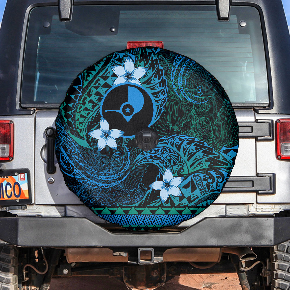 FSM Yap State Spare Tire Cover Tribal Pattern Ocean Version