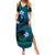 FSM Yap State Summer Maxi Dress Tribal Pattern Ocean Version LT01 Women Blue - Polynesian Pride