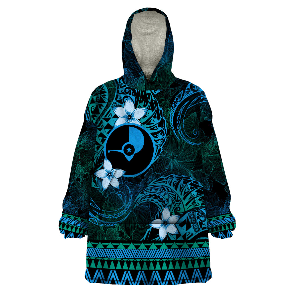 FSM Yap State Wearable Blanket Hoodie Tribal Pattern Ocean Version LT01 One Size Blue - Polynesian Pride