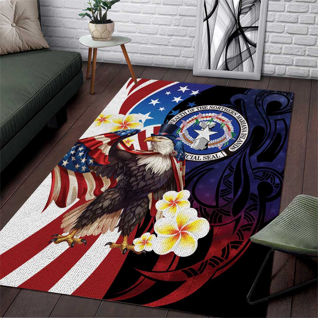 Northern Mariana Islands 4th of July Area Rug Plumeria USA Eagle