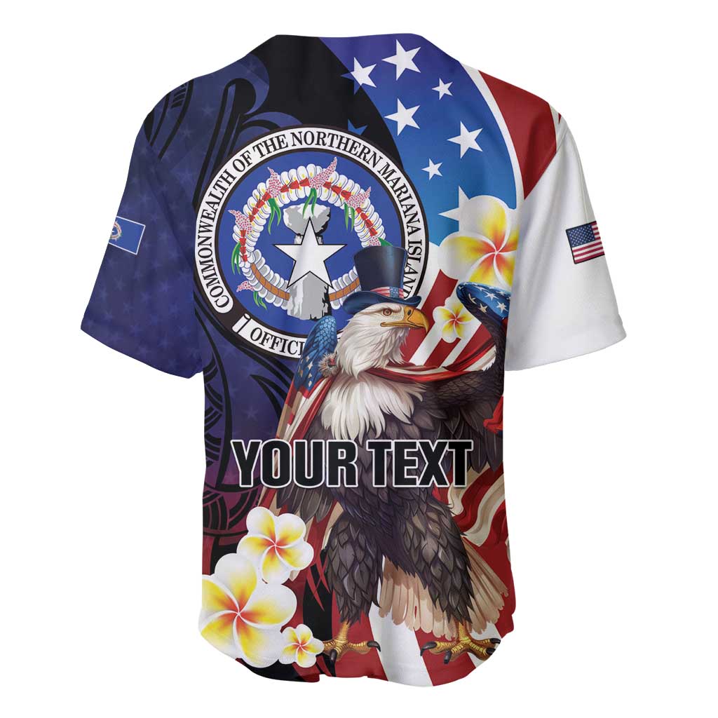 Personalized Northern Mariana Islands 4th of July Baseball Jersey Plumeria USA Eagle