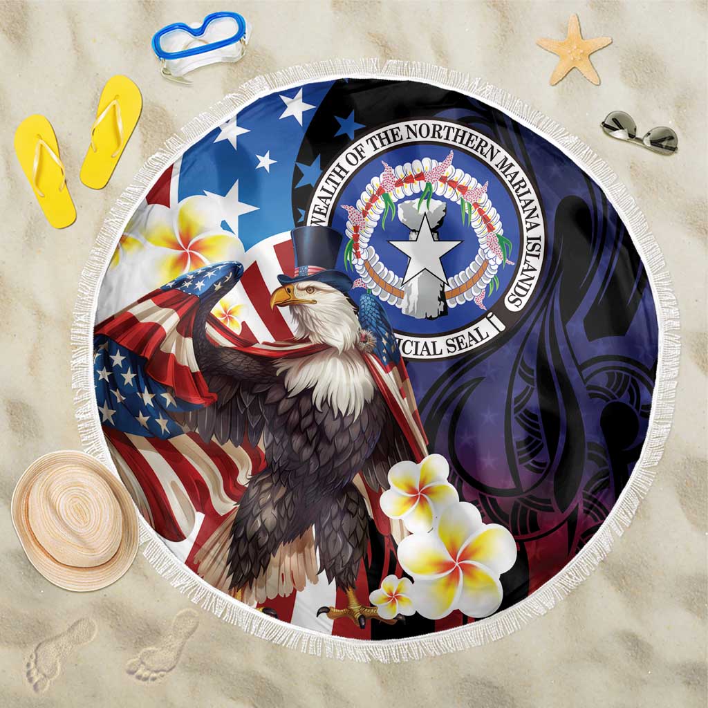 Northern Mariana Islands 4th of July Beach Blanket Plumeria USA Eagle LT01 One Size 150cm Multicolor - Polynesian Pride