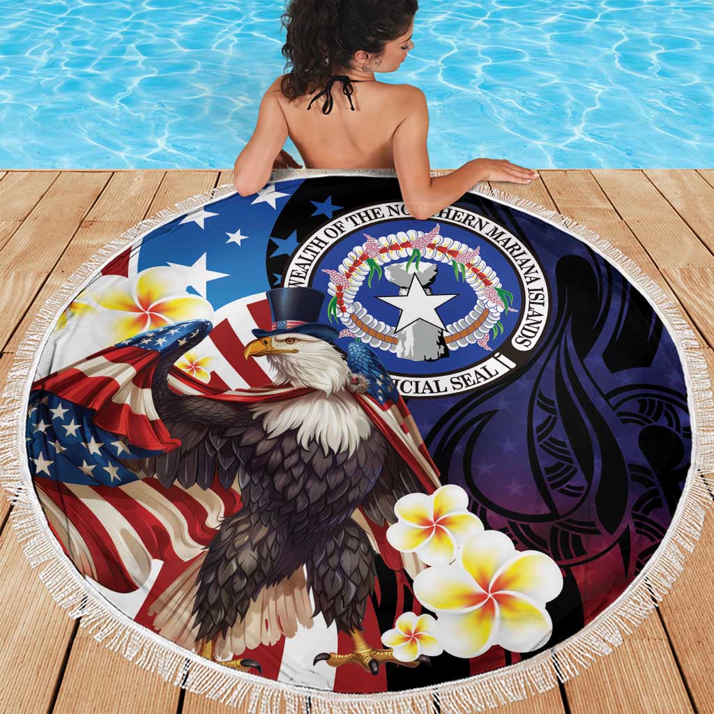 Northern Mariana Islands 4th of July Beach Blanket Plumeria USA Eagle