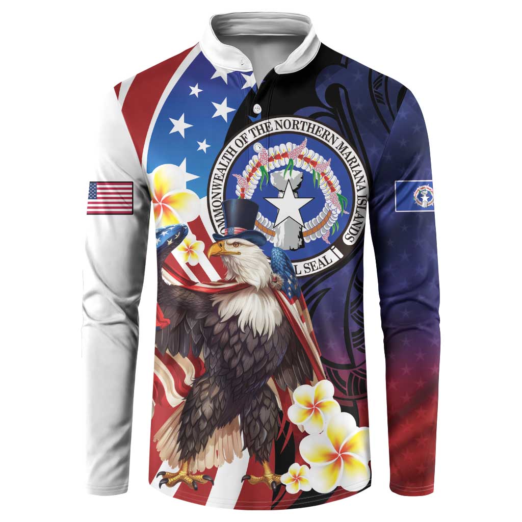 Personalized Northern Mariana Islands 4th of July Button Sweatshirt Plumeria USA Eagle LT01 Multicolor - Polynesian Pride