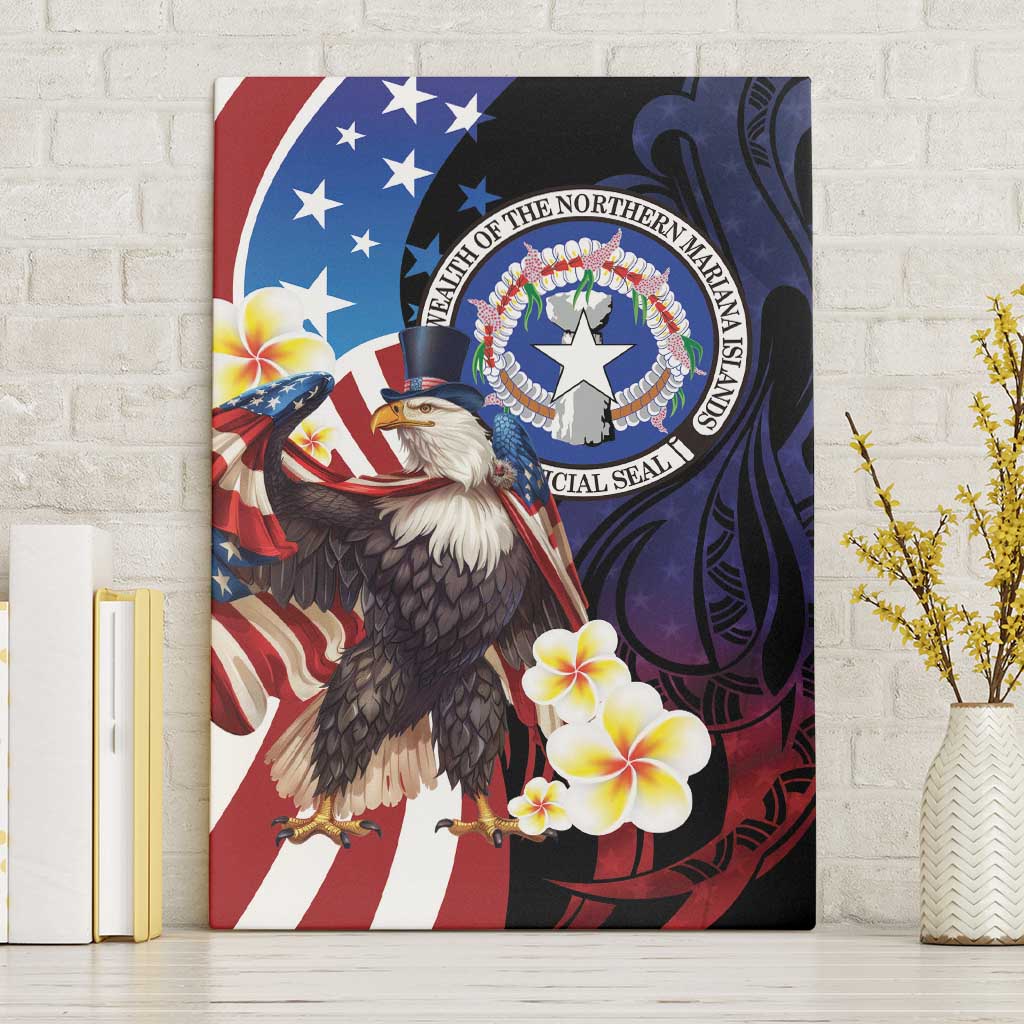 Northern Mariana Islands 4th of July Canvas Wall Art Plumeria USA Eagle LT01 Without Frame Multicolor - Polynesian Pride