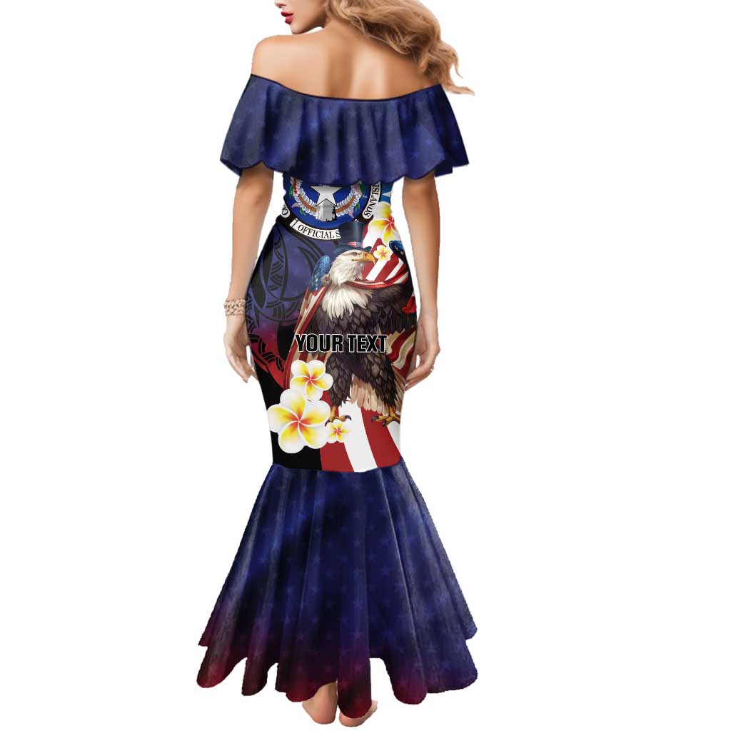 Personalized Northern Mariana Islands 4th of July Family Matching Mermaid Dress and Hawaiian Shirt Plumeria USA Eagle