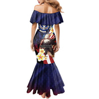 Personalized Northern Mariana Islands 4th of July Family Matching Mermaid Dress and Hawaiian Shirt Plumeria USA Eagle