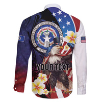 Personalized Northern Mariana Islands 4th of July Family Matching Off The Shoulder Long Sleeve Dress and Hawaiian Shirt Plumeria USA Eagle
