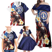 Personalized Northern Mariana Islands 4th of July Family Matching Off Shoulder Maxi Dress and Hawaiian Shirt Plumeria USA Eagle