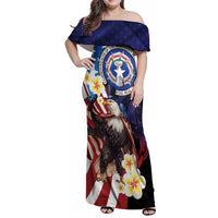 Personalized Northern Mariana Islands 4th of July Family Matching Off Shoulder Maxi Dress and Hawaiian Shirt Plumeria USA Eagle