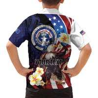 Personalized Northern Mariana Islands 4th of July Family Matching Short Sleeve Bodycon Dress and Hawaiian Shirt Plumeria USA Eagle