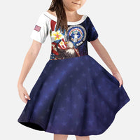 Personalized Northern Mariana Islands 4th of July Family Matching Short Sleeve Bodycon Dress and Hawaiian Shirt Plumeria USA Eagle
