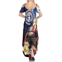 Personalized Northern Mariana Islands 4th of July Family Matching Summer Maxi Dress and Hawaiian Shirt Plumeria USA Eagle