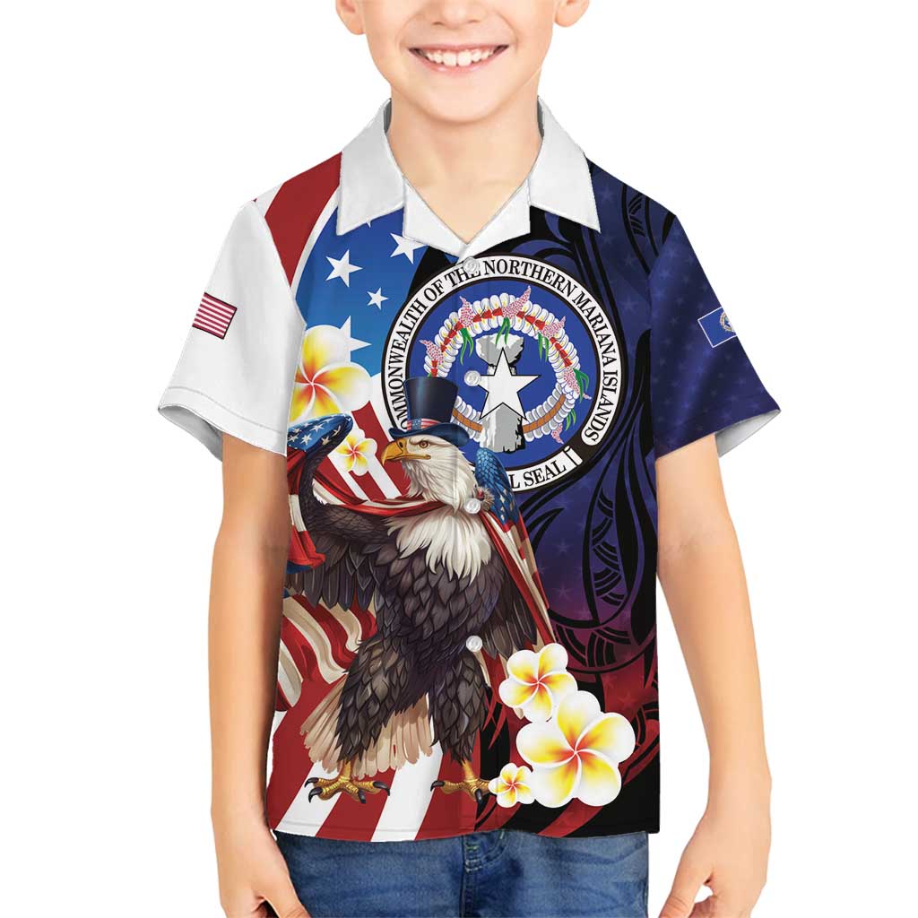 Personalized Northern Mariana Islands 4th of July Family Matching Summer Maxi Dress and Hawaiian Shirt Plumeria USA Eagle