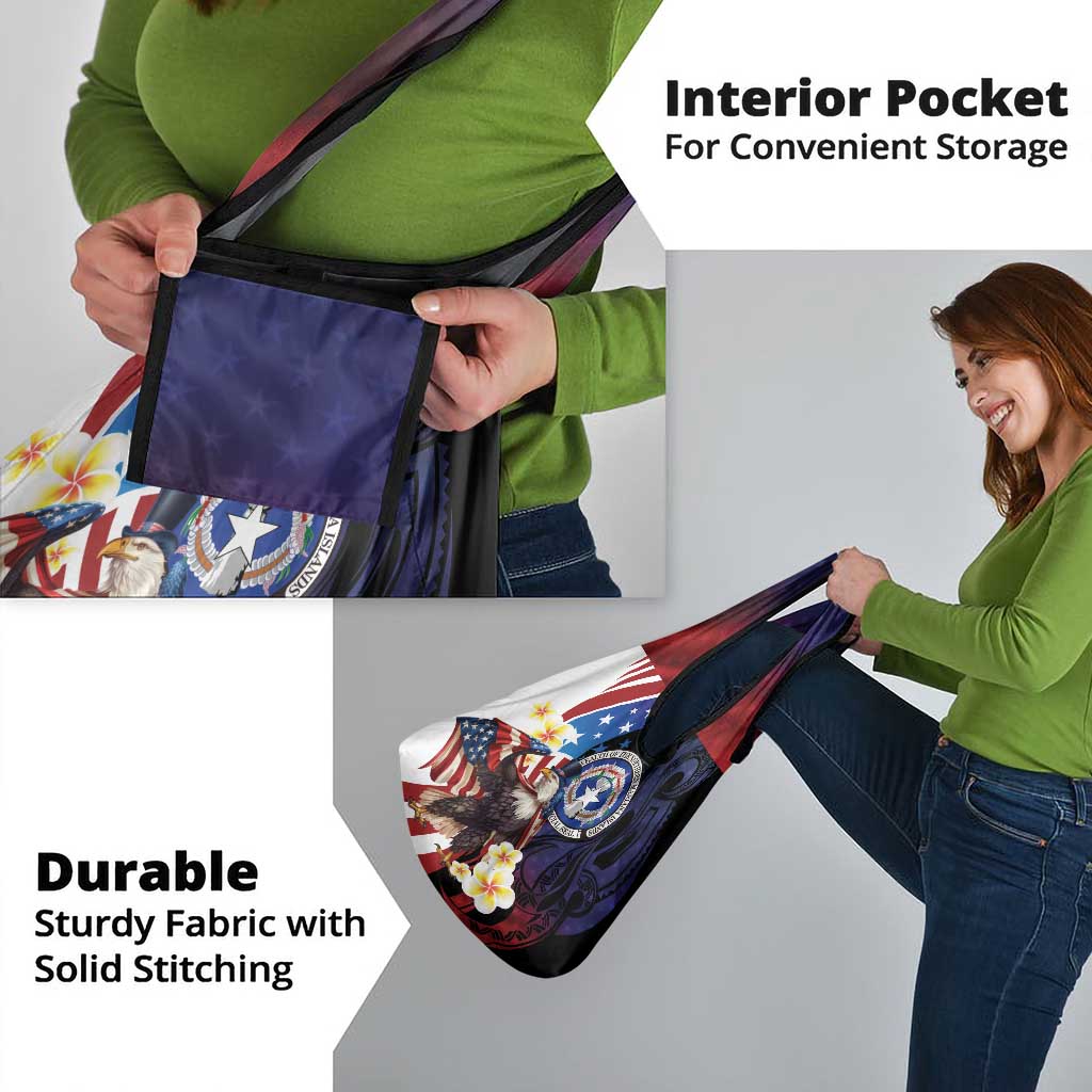 Northern Mariana Islands 4th of July Grocery Bag Plumeria USA Eagle