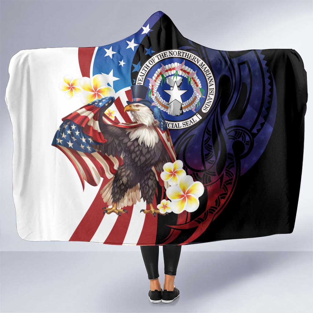 Northern Mariana Islands 4th of July Hooded Blanket Plumeria USA Eagle