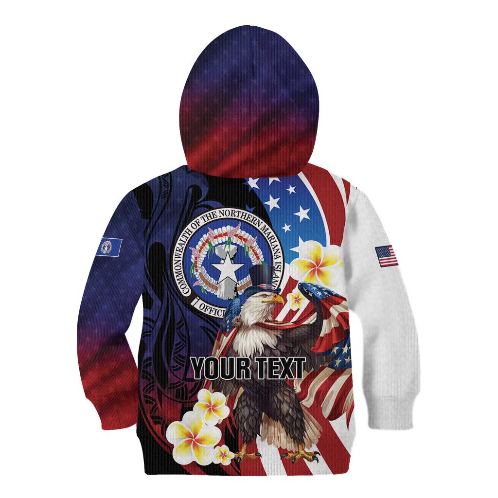 Personalized Northern Mariana Islands 4th of July Kid Hoodie Plumeria USA Eagle