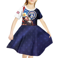Personalized Northern Mariana Islands 4th of July Kid Short Sleeve Dress Plumeria USA Eagle