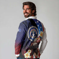 Personalized Northern Mariana Islands 4th of July Long Sleeve Polo Shirt Plumeria USA Eagle