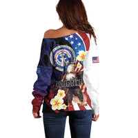 Personalized Northern Mariana Islands 4th of July Off Shoulder Sweater Plumeria USA Eagle