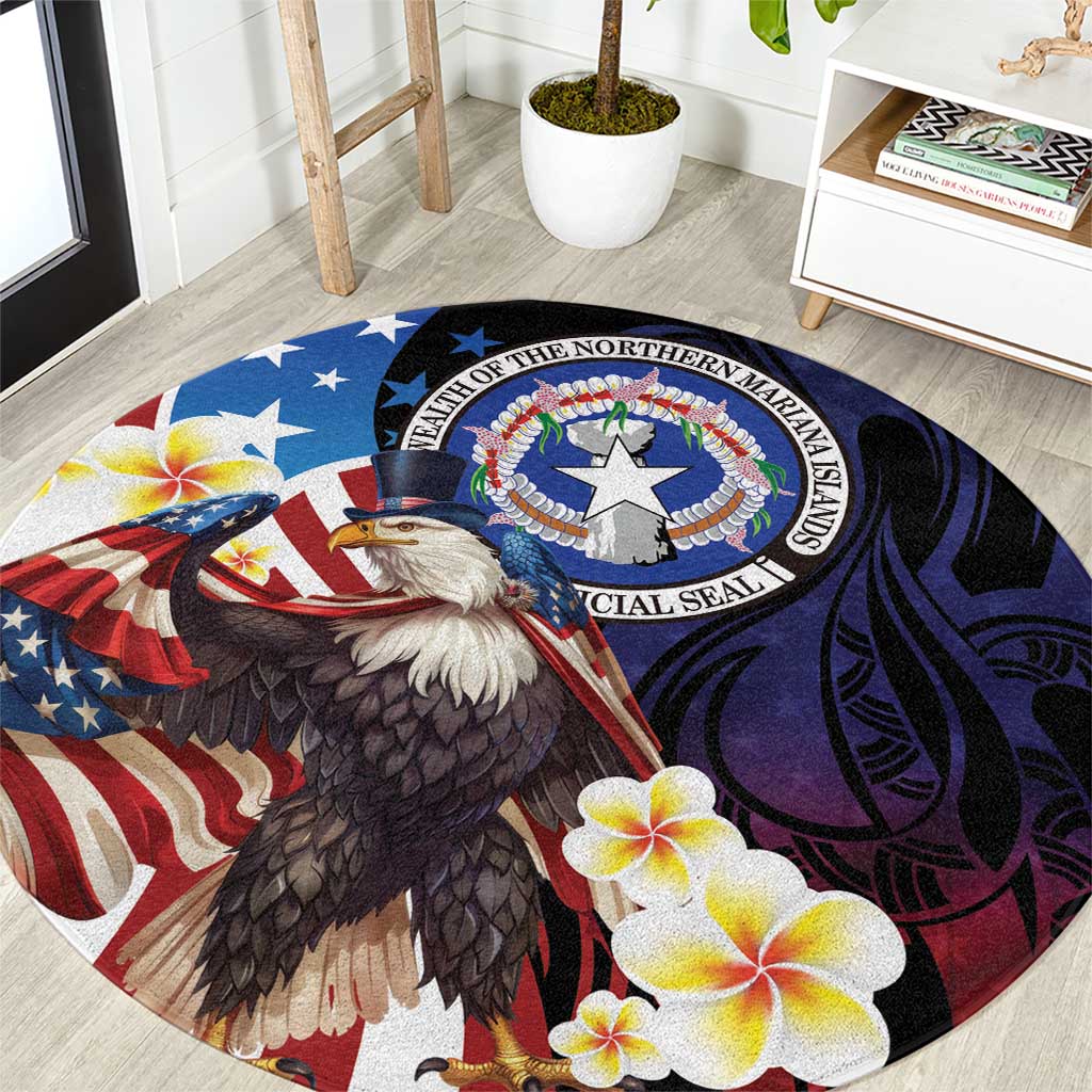 Northern Mariana Islands 4th of July Round Carpet Plumeria USA Eagle LT01 Multicolor - Polynesian Pride