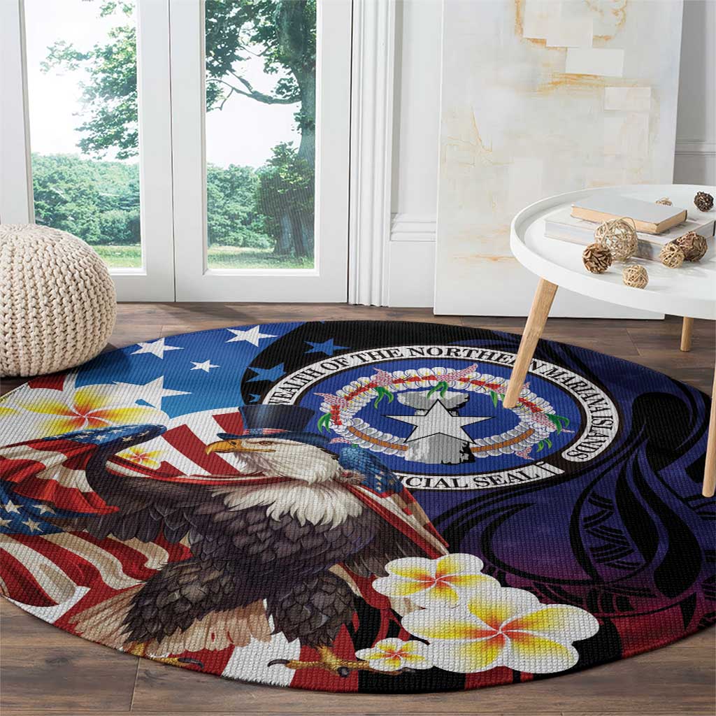Northern Mariana Islands 4th of July Round Carpet Plumeria USA Eagle