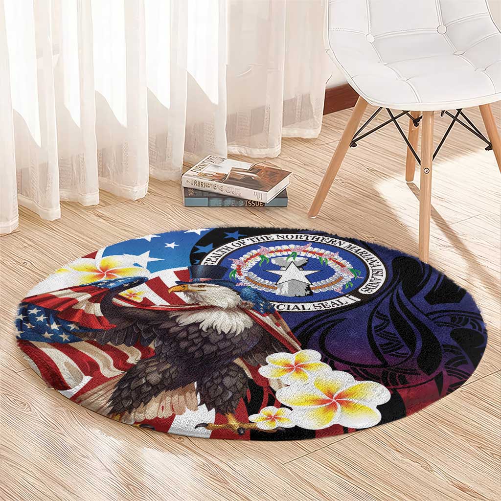 Northern Mariana Islands 4th of July Round Carpet Plumeria USA Eagle