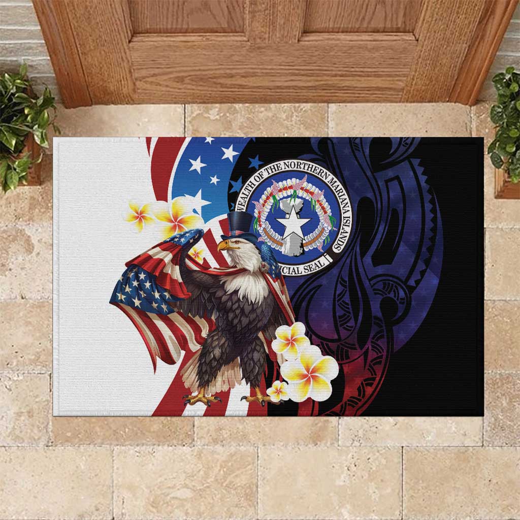 Northern Mariana Islands 4th of July Rubber Doormat Plumeria USA Eagle LT01 Multicolor - Polynesian Pride