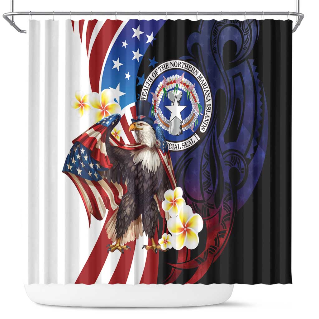 Northern Mariana Islands 4th of July Shower Curtain Plumeria USA Eagle LT01 Multicolor - Polynesian Pride