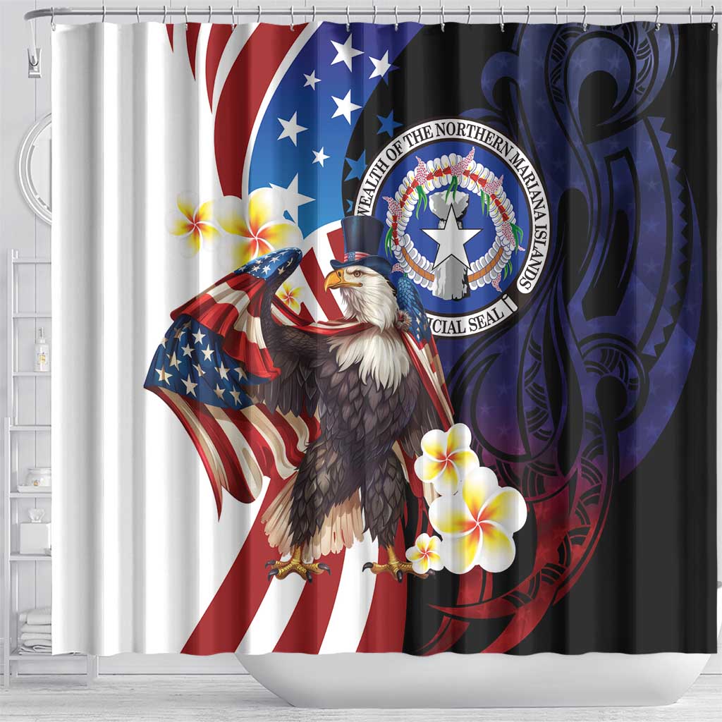 Northern Mariana Islands 4th of July Shower Curtain Plumeria USA Eagle