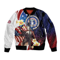 Personalized Northern Mariana Islands 4th of July Sleeve Zip Bomber Jacket Plumeria USA Eagle LT01 Unisex Multicolor - Polynesian Pride