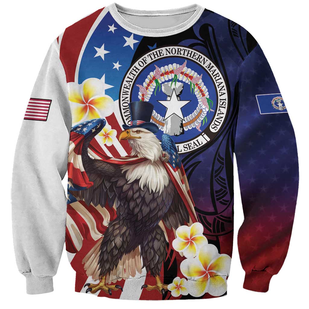 Personalized Northern Mariana Islands 4th of July Sweatshirt Plumeria USA Eagle LT01 Unisex Multicolor - Polynesian Pride