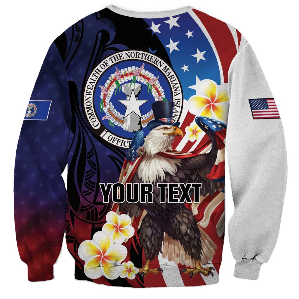 Personalized Northern Mariana Islands 4th of July Sweatshirt Plumeria USA Eagle LT01 - Polynesian Pride