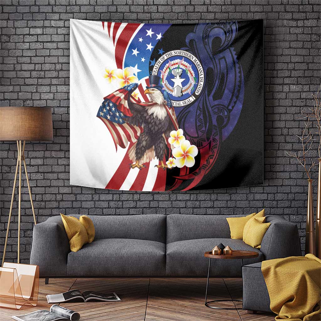 Northern Mariana Islands 4th of July Tapestry Plumeria USA Eagle LT01 Multicolor - Polynesian Pride