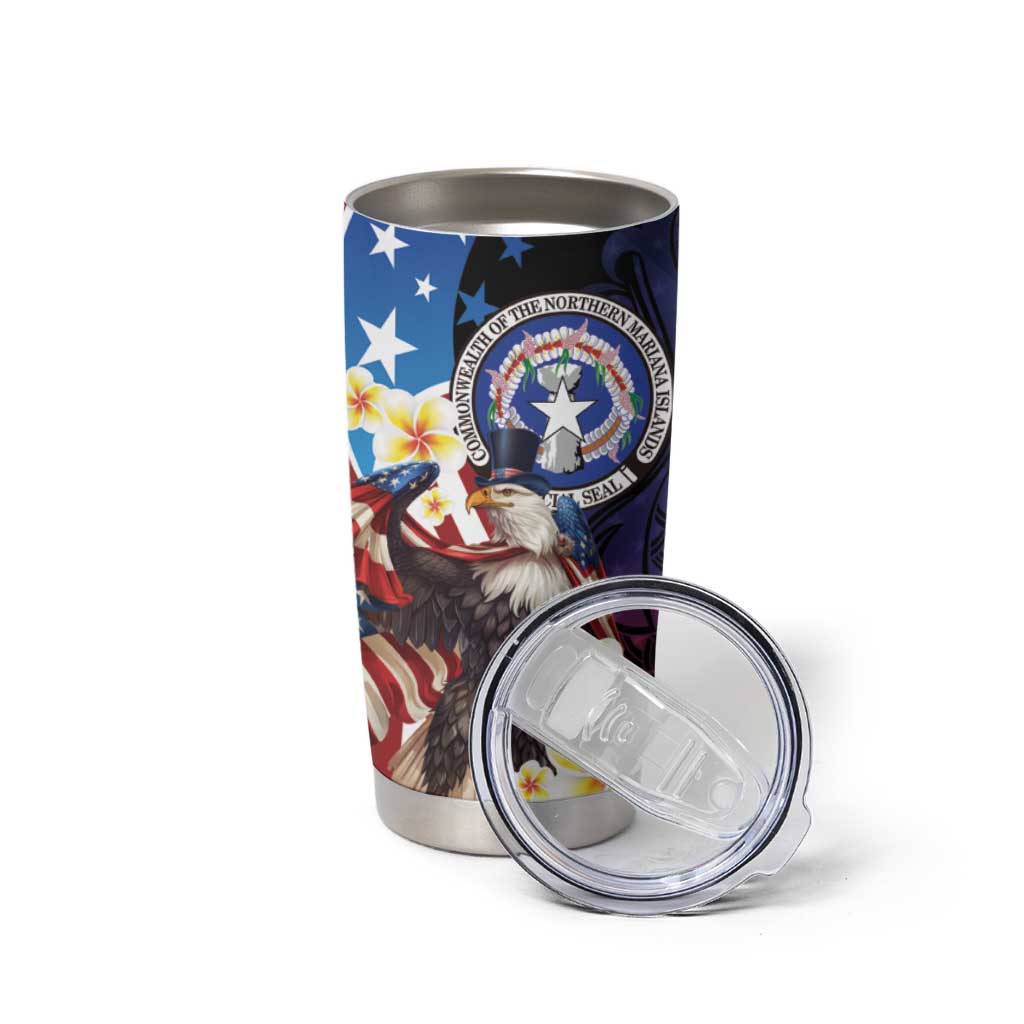 Personalized Northern Mariana Islands 4th of July Tumbler Cup Plumeria USA Eagle