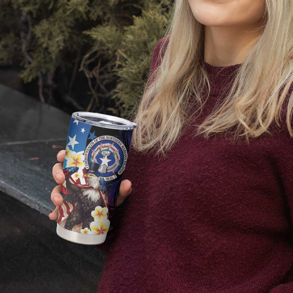 Personalized Northern Mariana Islands 4th of July Tumbler Cup Plumeria USA Eagle